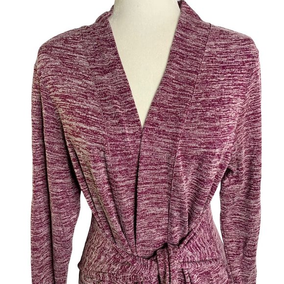 H by Halston Cardigan Sweater M Maroon Red Tie Waist Stretch Knit - Picture 2 of 6